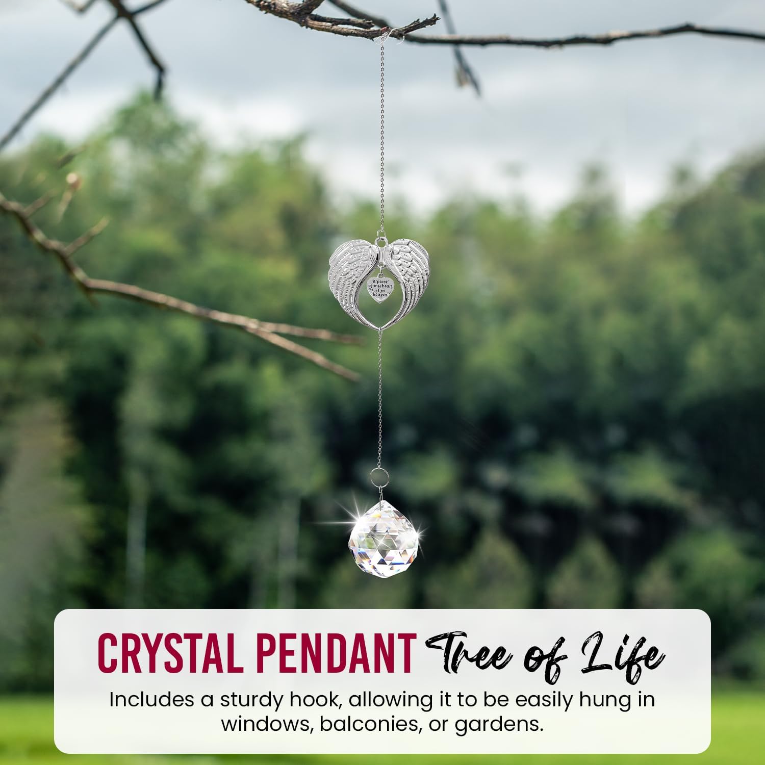 Sun Catcher Memorial Gifts A Piece of My Heart is in Heaven, Sympathy Gift for Loss of Loved One, Crystal Angel Wings Suncatcher for Windows, Bereavement & Grief Gift for Women (Crystal Ball)