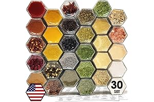 30 Pack Magnetic Hexagon Spice Jars with Magnetic Lids and Shaker Tops