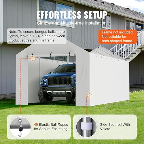 Vista 245 de VEVOR - Cobertizo portátil de almacenamiento exterior de 6 x 8 x 7 pies, refugio resistente e impermeable con puerta enrollable con cremallera y Gris