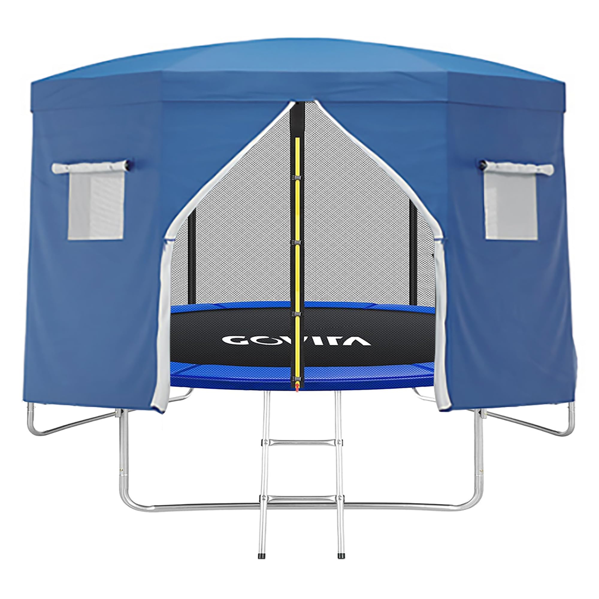 GOVITA Tenda per Trampolino 250 cm con Rete, Copertura Parasole e Antipioggia, Tetto Impermeabile UV per Trampolino da Giardino, Gazebo Trampolino per Bambini, Protezione Sole, Vento e Pioggia | Traspirante ed Impermeabile