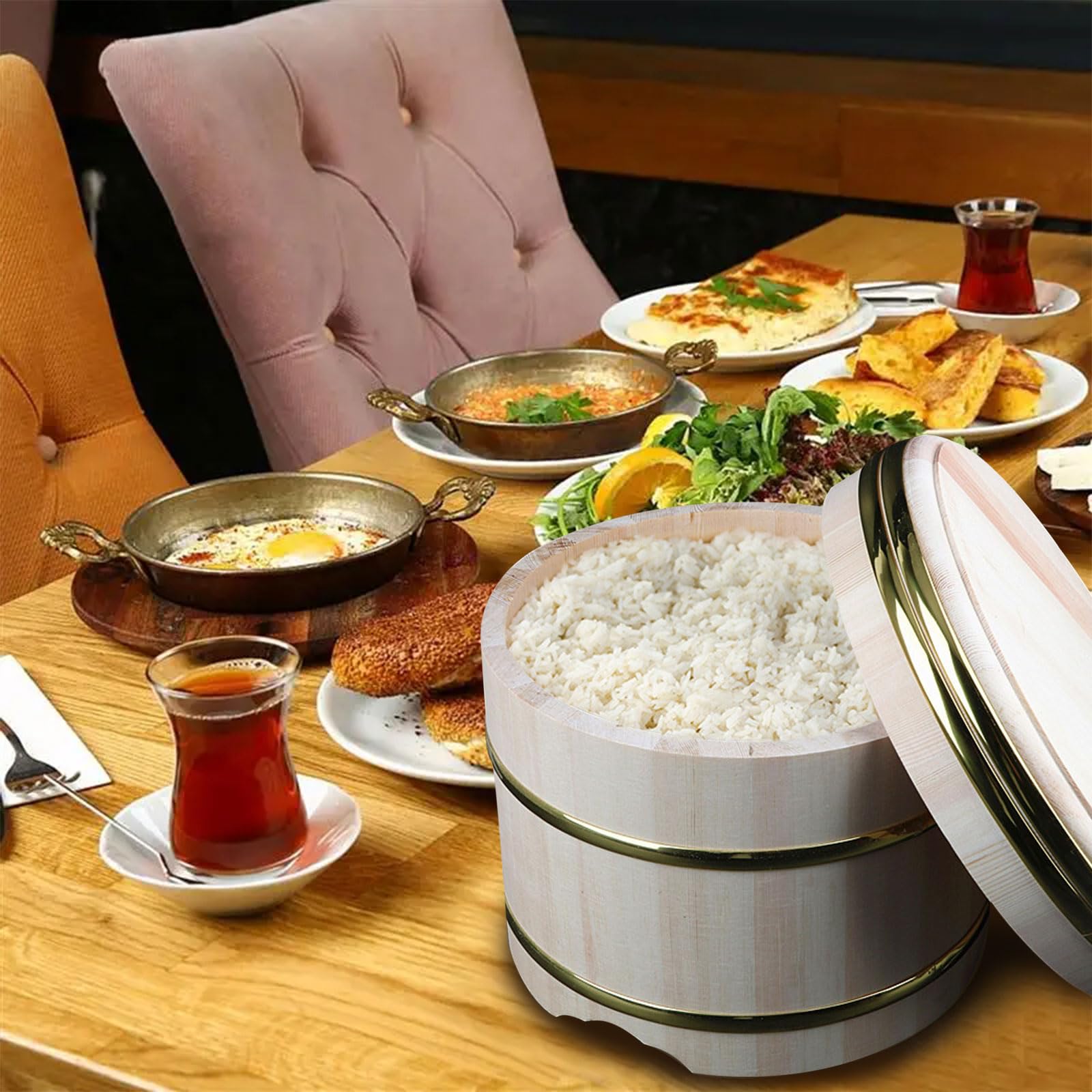 Drewniana miska do ryżu do sushi, beczka do robienia ryżu, beczka do robienia sushi z pokrywką, pojemnik na żywność do restauracji, domu, mała