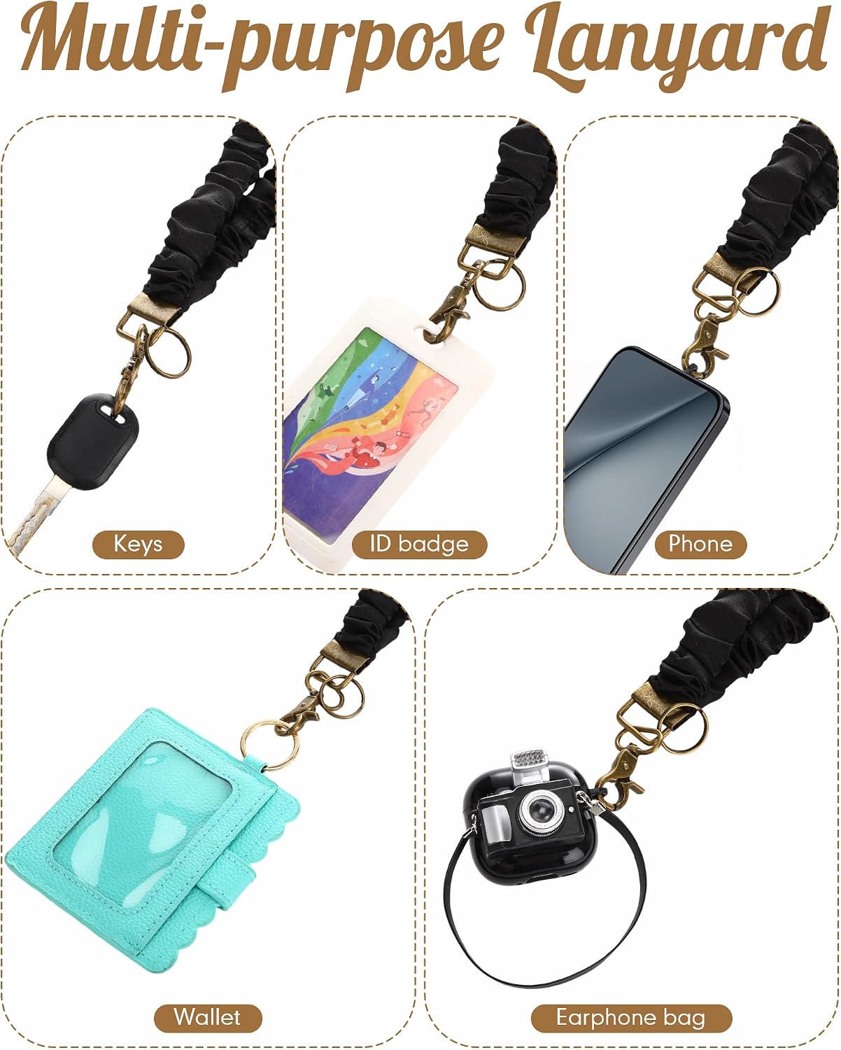 Geyoga Stretchy Scrunchie Lanyard for ID Badges, Retractable Nurse Teacher Lanyards for Key, Soft Neck Lanyard for Women Gift