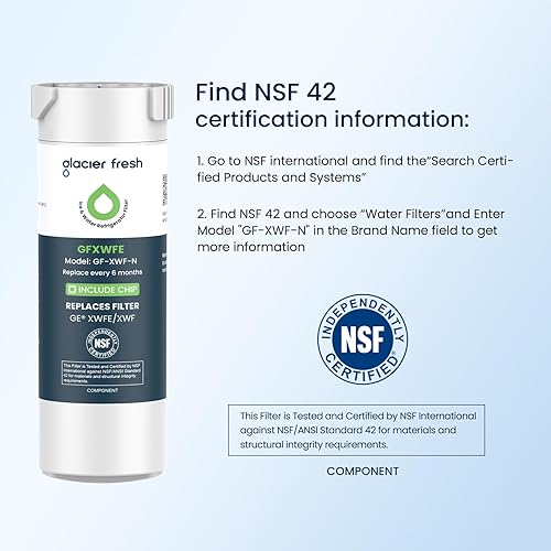 Miniatura 5 de GLACIER FRESH Filtro de agua compatible con XWFE (chip integrado), repuesto para GE XWFE, filtro de agua para refrigerador XWF NSFANSI 42,