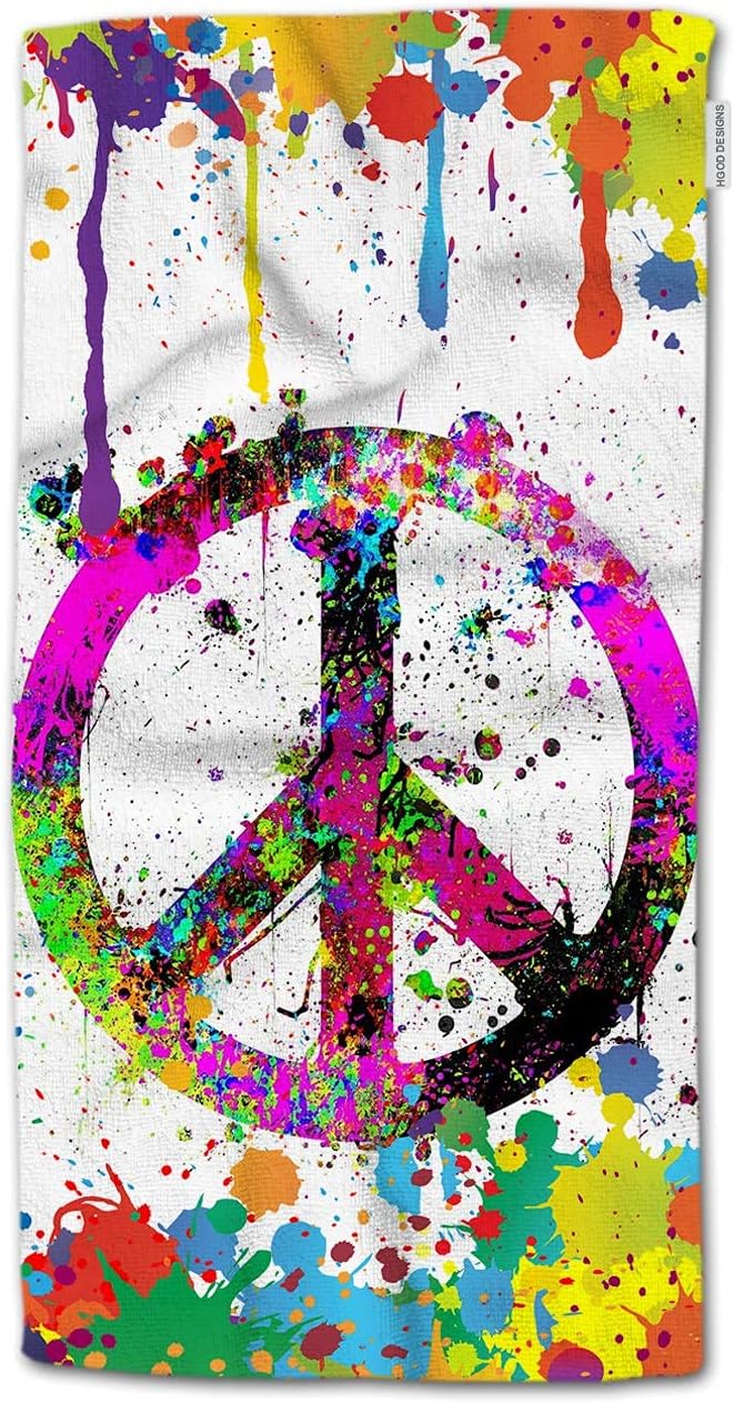 HGOD DESIGNS Peace Symbol Hand Towels Colorful Splash Peace Symbol Sign Painting Soft Hand Towel for Bathroom Kitchen Yoga Gym Decorative Towels 15"X30"