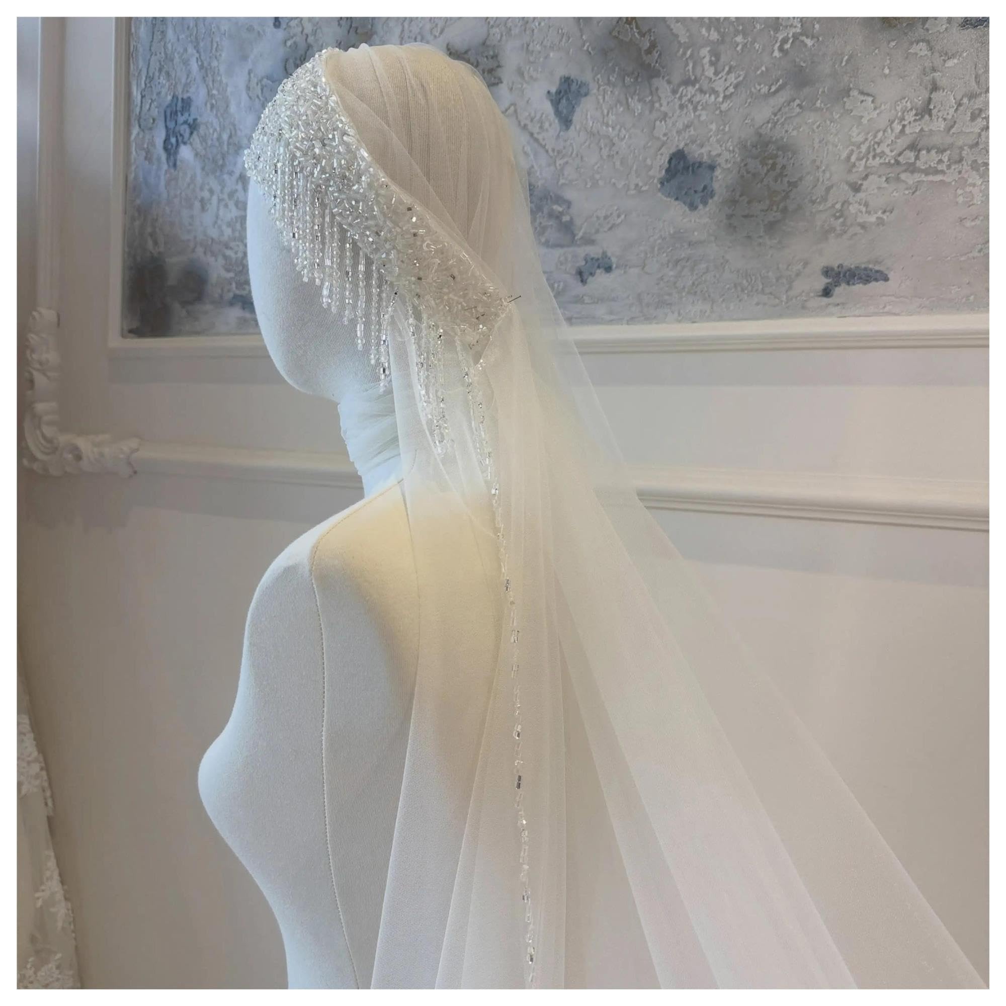 Velo da sposa cattedrale, fascia nappa di cristallo fatta a mano