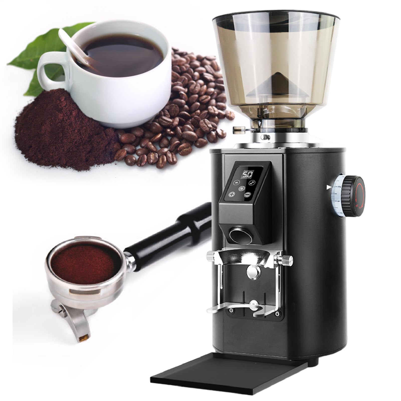 350w Komercyjny Młynek do Kawy, Elektryczny Płytkowy Młynek do Kawy z 9 Precyzyjnymi Ustawieniami, Ekspres do Espresso z Sterowaniem Przyciskiem Black