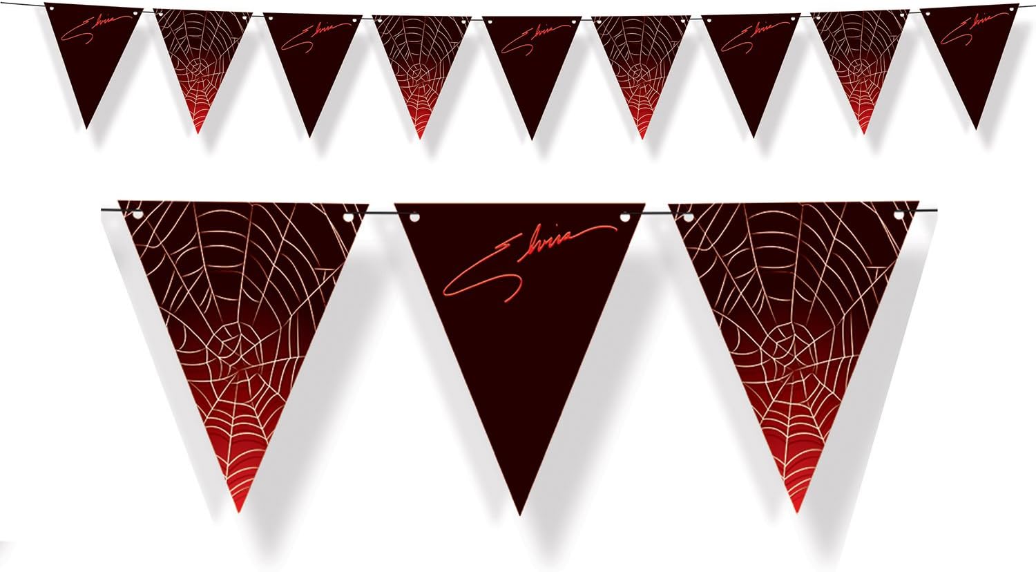 Beistle Club Pack Halloween Elvira Signature and Spider Web Pennant Banner, Box of 12