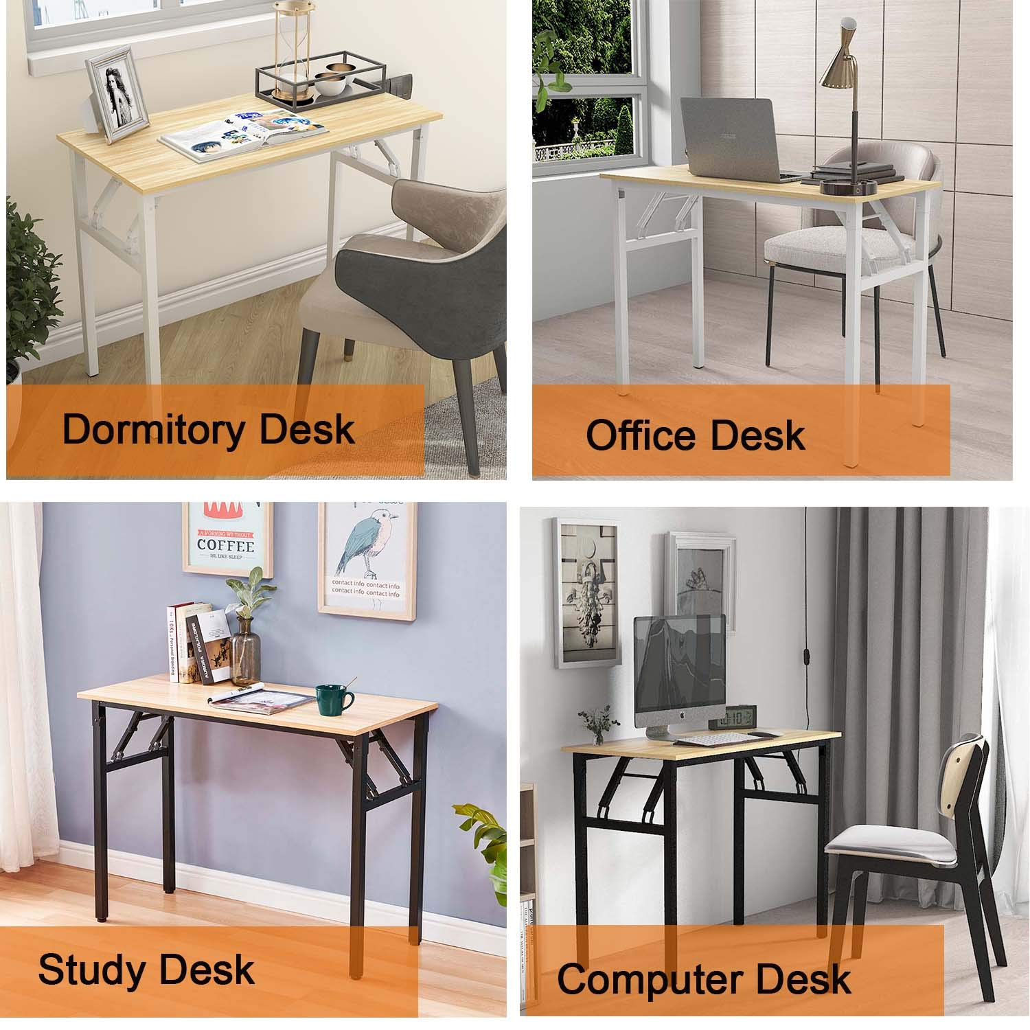 Hironpal Folding Computer Desk Home Office Table Foldable Study Table for Students Writing Desk