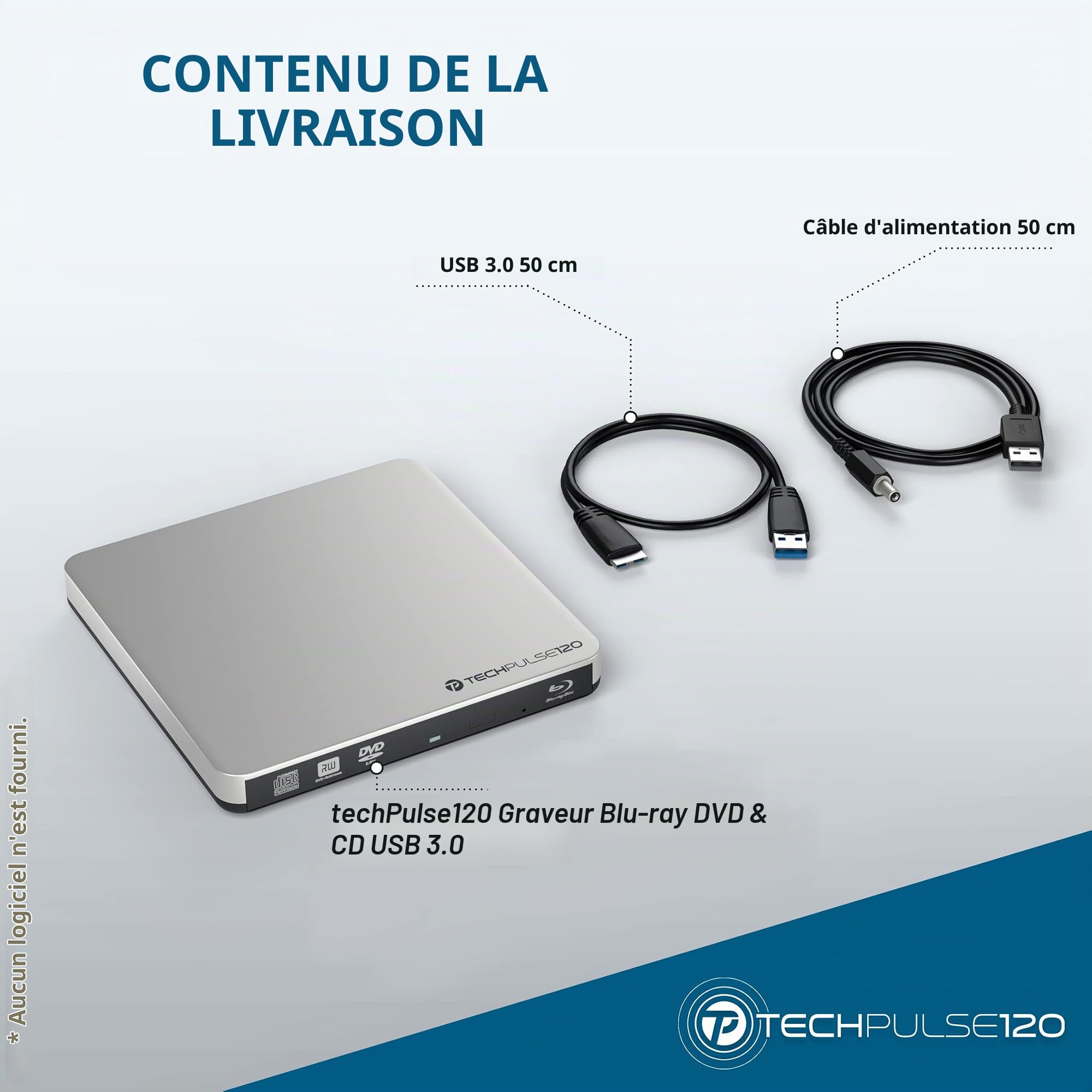 techPulse USB 3.0 3D Externe Blu-Ray Graveur Lecteur Portable Slim BD DVD CD Drive Odd Superdrive Rom Blueray Compatible Windows Apple ou d'autres Ordinateurs de Bureau Portables avec Port