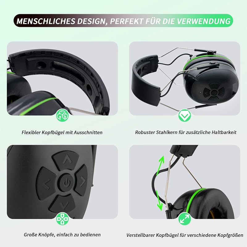 PROTEAR Bluetooth 5.4 Hallásvédő Fülvédő, Hi-Fi Hangszórókkal, 120 Órás Üzemidővel, Fűnyíráshoz, Famunkákhoz, 30dB Zajcsökkentés
