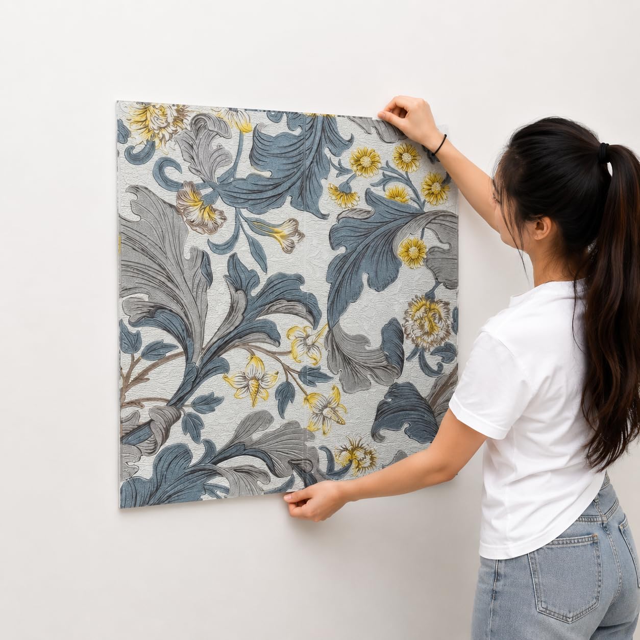 Odzeni Vintage Floral 3D Foam Wallpaper, Grey Gold Grey Gold Flower - Image 1