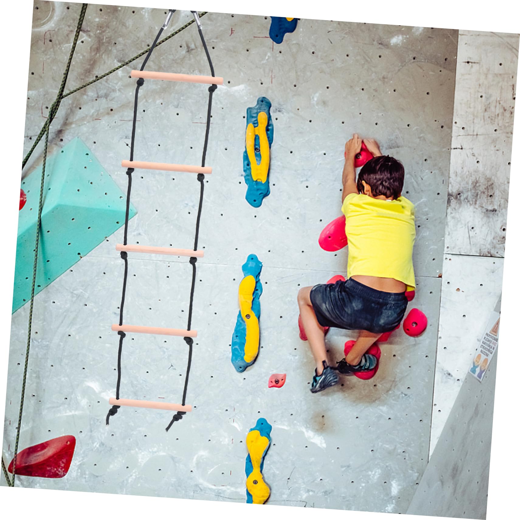 TOBBOMEY Wooden Climbing Rope Ladder Beech for Outdoor Fun Improves Stamina for Parent Bonding for Boys