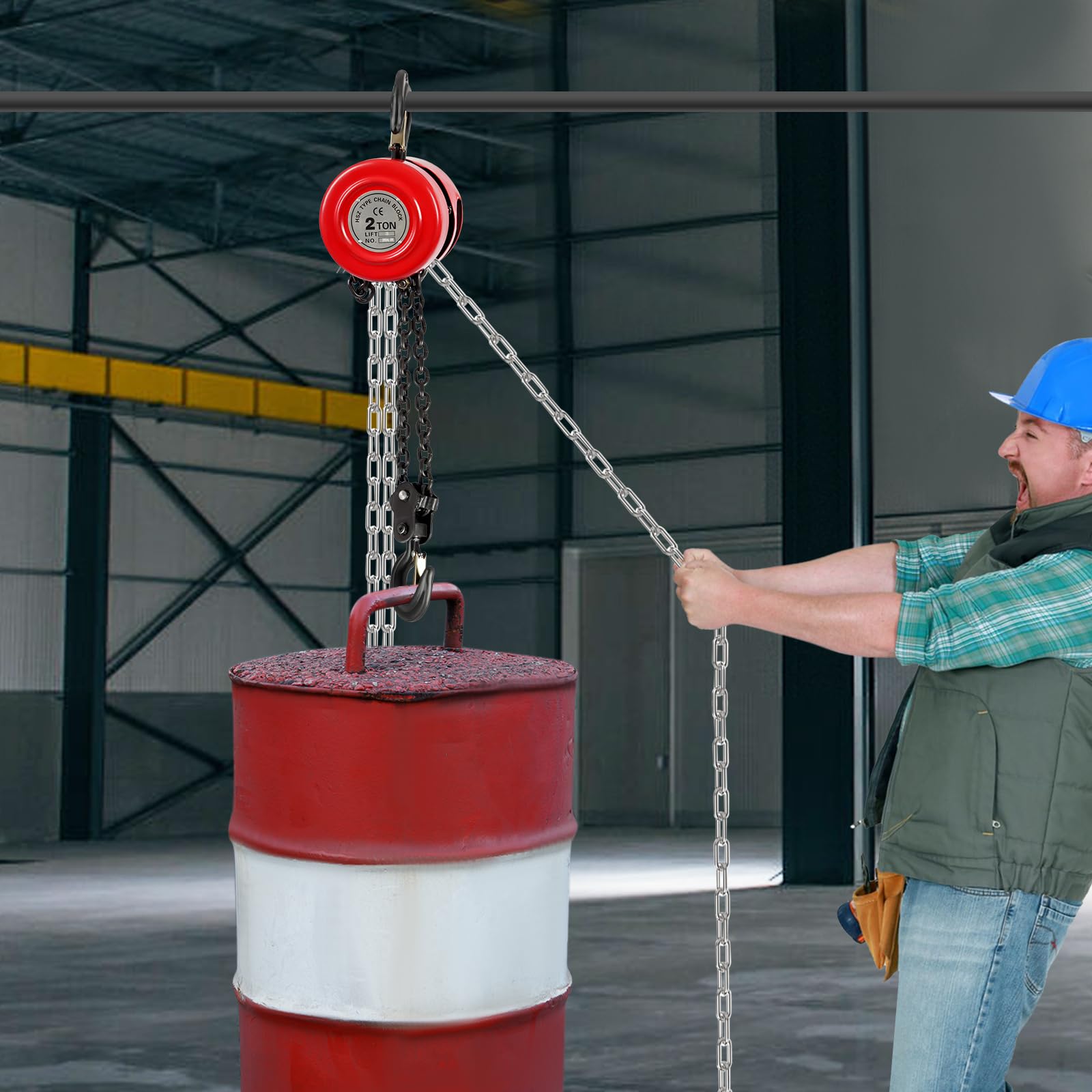 Palan à chaîne avec une capacité de levage de 2000 kg et une hauteur de levage de 3 m, treuil, chaîne en acier robuste, treuil avec crochet pivotant à 360°, palan manuel pour la foresterie