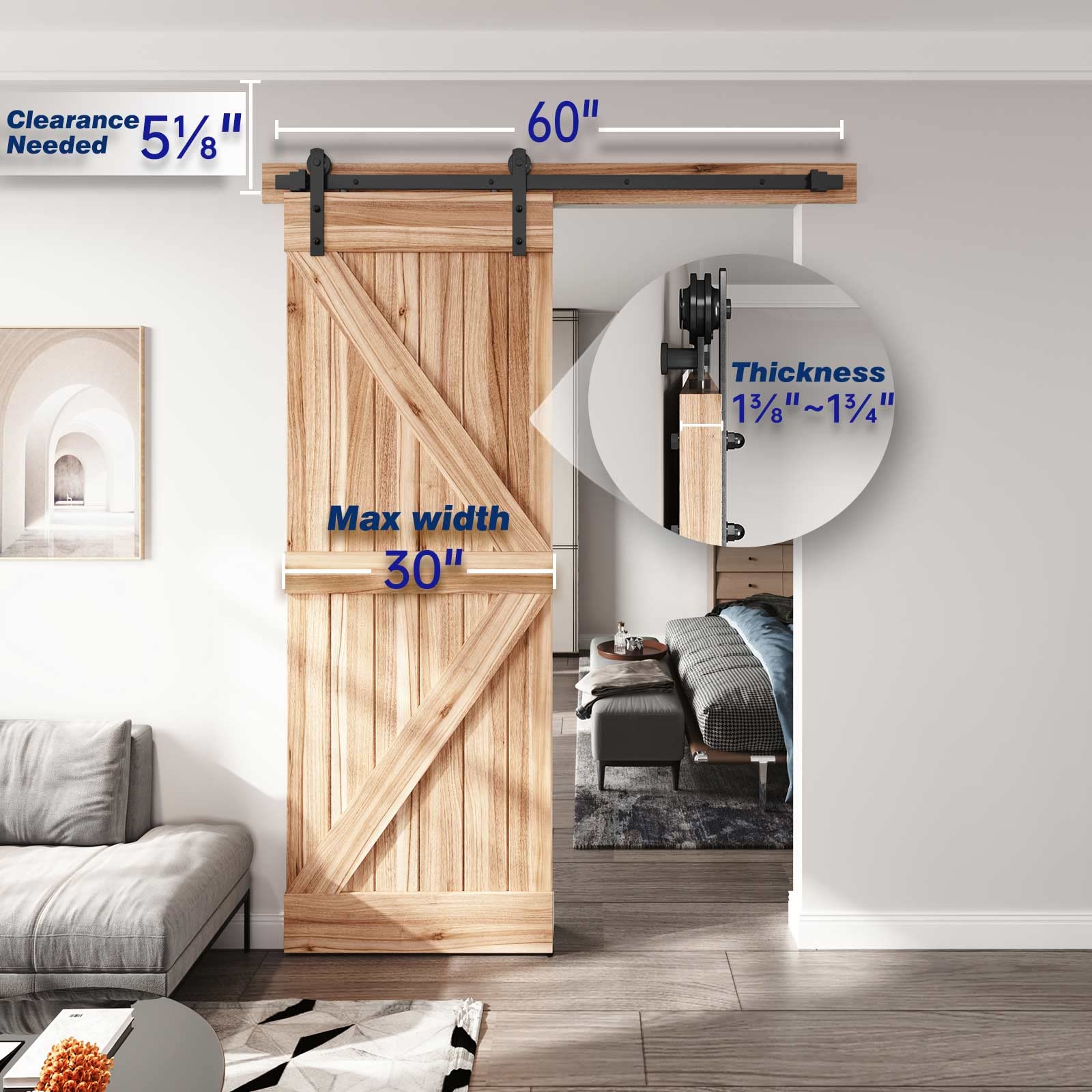 EaseLife 5 FT Heavy Duty Sliding Barn Door Hardware Track Kit,Straight Pulley,Slide Smoothly Quietly,Easy Install (5FT Track Kit for 26"-30" Wide Single Door)