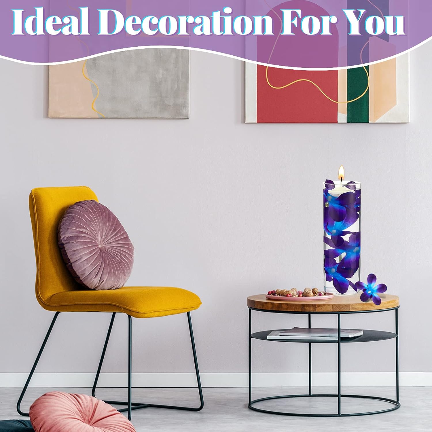Canlierr 32 Pieces Blue Purple Faux Flowers Blue Orchid Flower Vase Fillers Faux Purple Orchid Wedding Table Centerpieces Filling for Floating Candles Wedding Birthday Party Table Decorations
