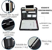Vista 4 de IVESIGN Carpeta Padfolio con Cremallera, Organizador de Cuero Sintético con Carpeta de 3 Anillas, Diseño para Zurdos, Ranuras para Tarjetas