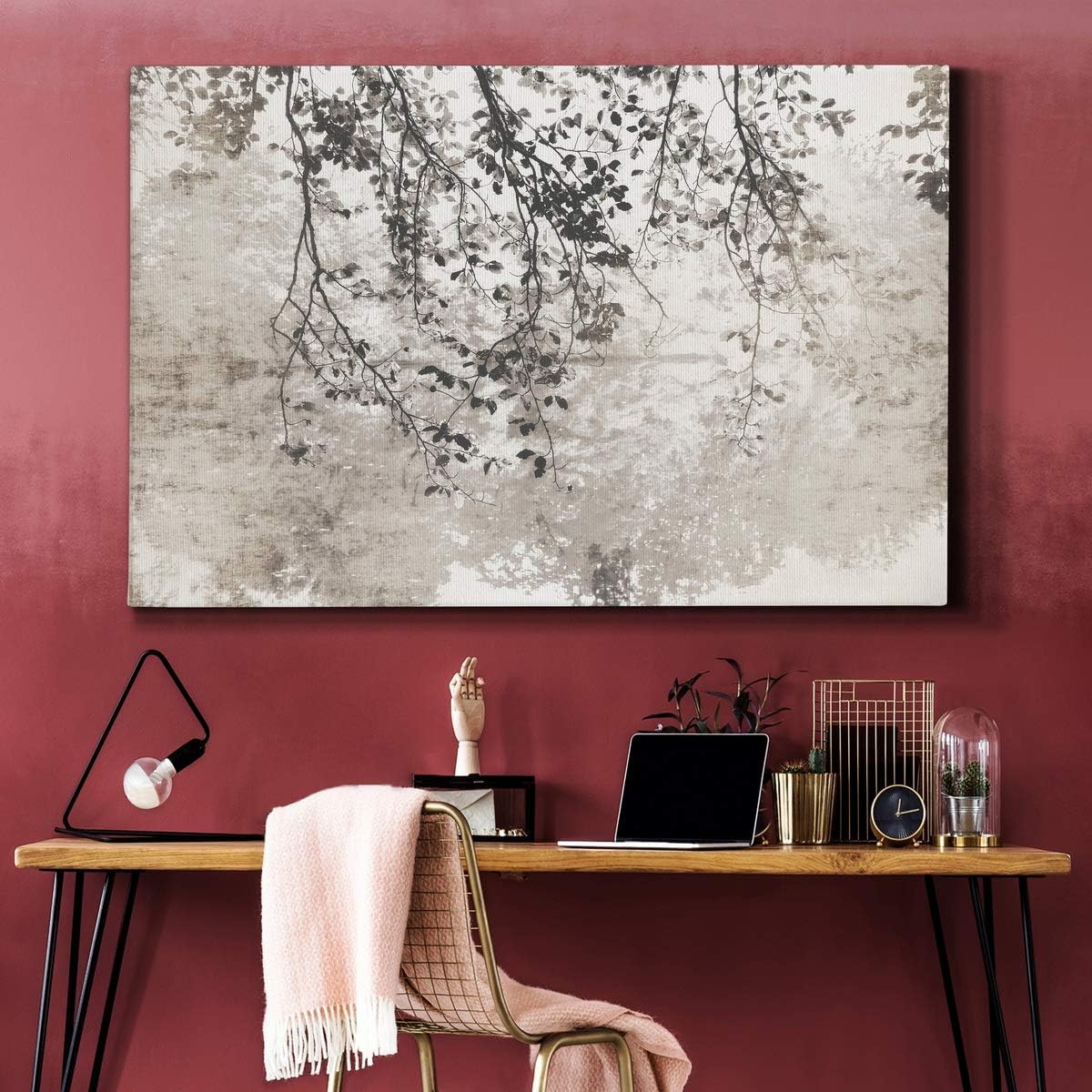 WEXFORD HOME Landscape Canvas Wall Art Abstract Floral Forest Modern Pictures Artwork Decoration for Living Room Kitchen Bathroom Office, Ready to Hang, taupe soft reflection, 24x36