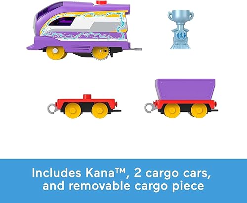 Miniatura 5 de Thomas & Friends Tren de juguete motorizado parlante locomotora Kana con sonidos, frases y vagón de carga para juego de simulación preescolar, niños