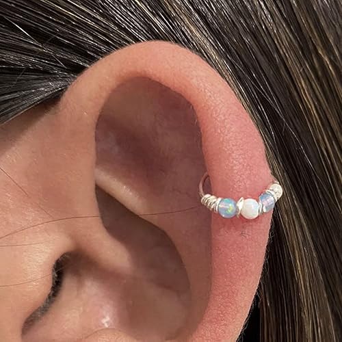 Miniatura 3 de 925 Sterling Silver VERY SMALL 10MM Blue & White Opal Hoop Earring - SINGLE Hoop for ONE ear - for Helix, Cartilage, 2nd Ear Piercing  Handmade by
