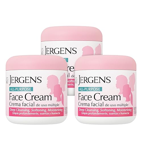 Jergens Crema facial multiusos, crema facial de limpieza profunda, hace que la piel sea suave y vibrante, 15 onzas, paquete de 3