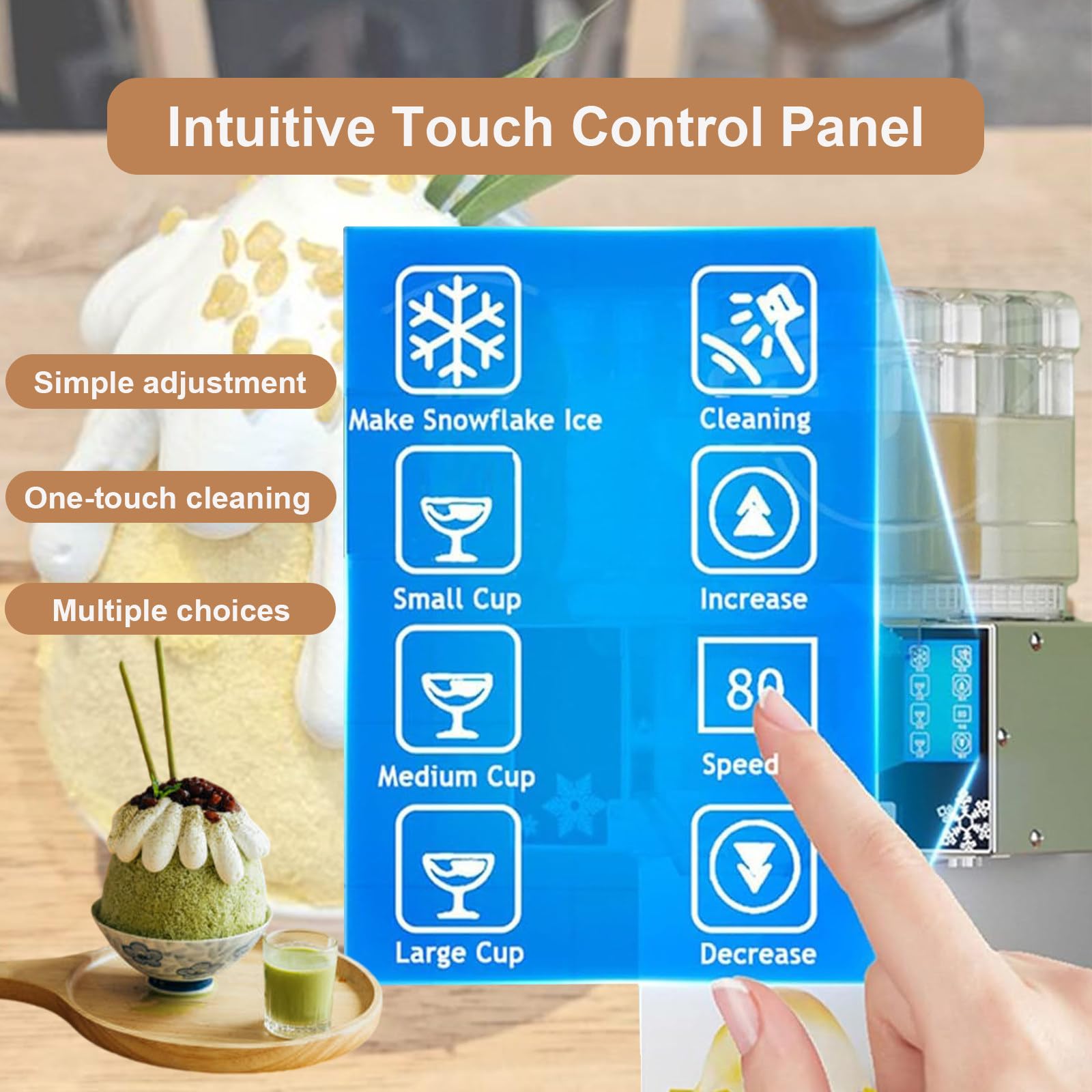 Machine À Glace Pilée Professionnelle en Acier Inoxydable, avec Panneau De Commande Tactile, 3 Modes De Production Et Un Réservoir De 2,5 L, pour Smoothies, Desserts, Cafés