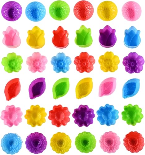 Miniatura 7 de 36 forros de silicona para cupcakes, tazas para hornear con múltiples formas de flores, moldes de silicona reutilizables de tamaño mini de 2 pulgadas