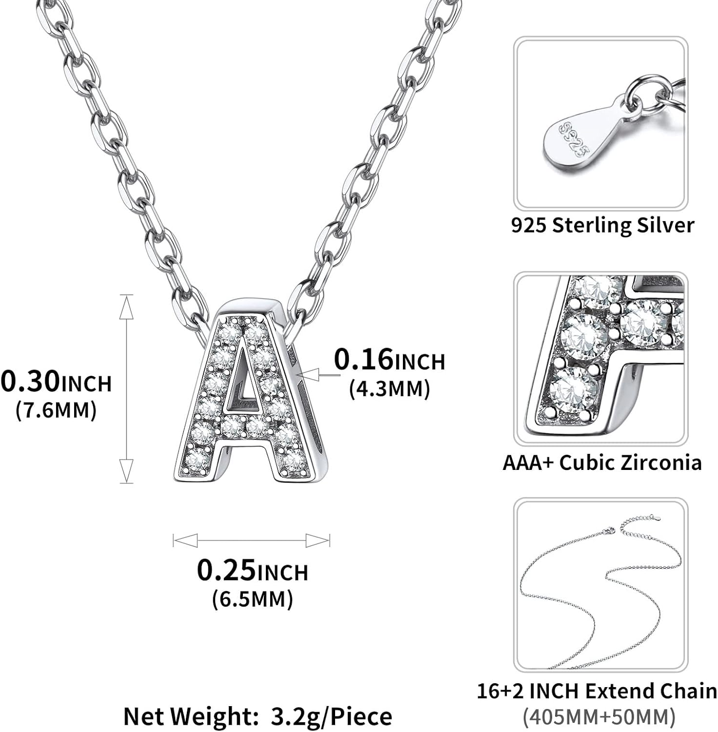 ChicSilver Cubic Zirconia Initial Necklace for Women 925 Sterling Silver Letter Necklace Dainty Personalized Jewelry - Image 5