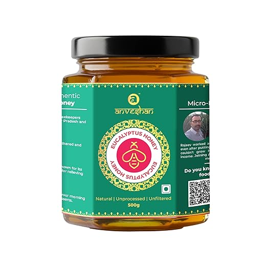 Anveshan Eucalyptus Honey 500g | Glass Jar | NMR tested | Raw & Unprocessed | No Added Sugar | Immunity Boosting