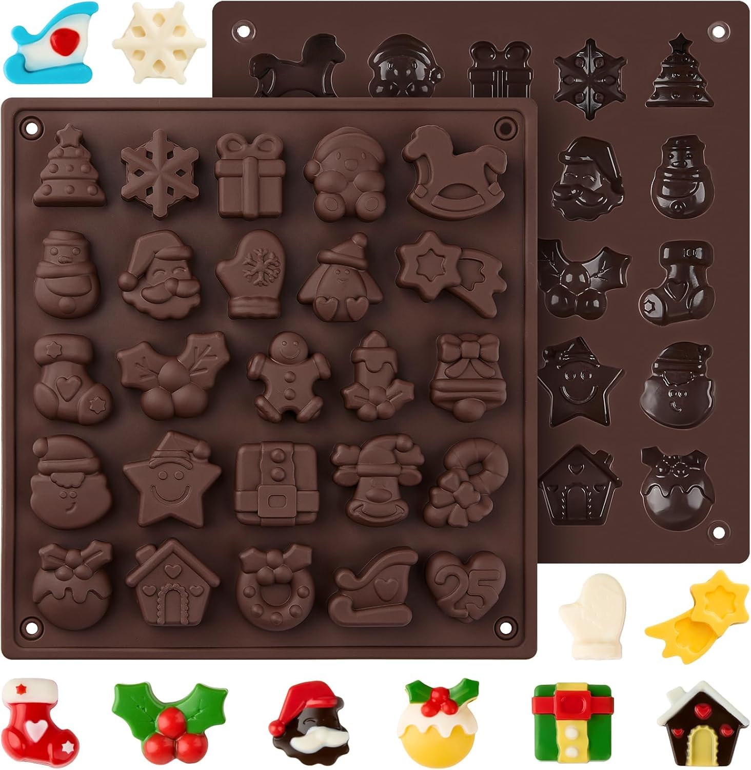 BAKING SET 25 Cavity Christmas Tree Santa Claus Gingerbread Cane, Candy Molds Resin, Ice Cube, Soap, Cake Topper Silicone Mold Pack of 1