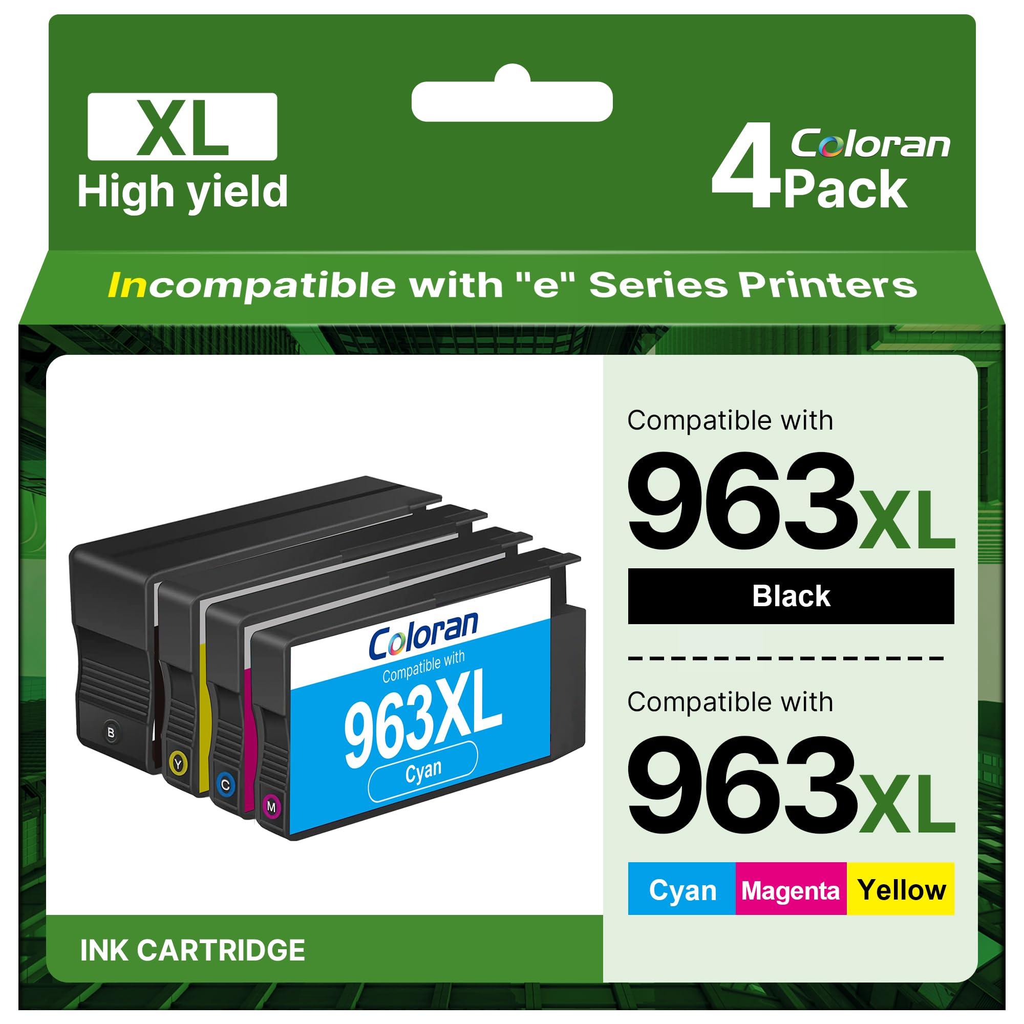 Coloran 963XL Compatibili per Cartucce HP 963 XL Multipack per HP OfficeJet Pro 9010 9012 9015 9020 9022 9013 9014 9016 9019 9025 (1 Nero,1 Ciano,1 Giallo,1 Magenta)