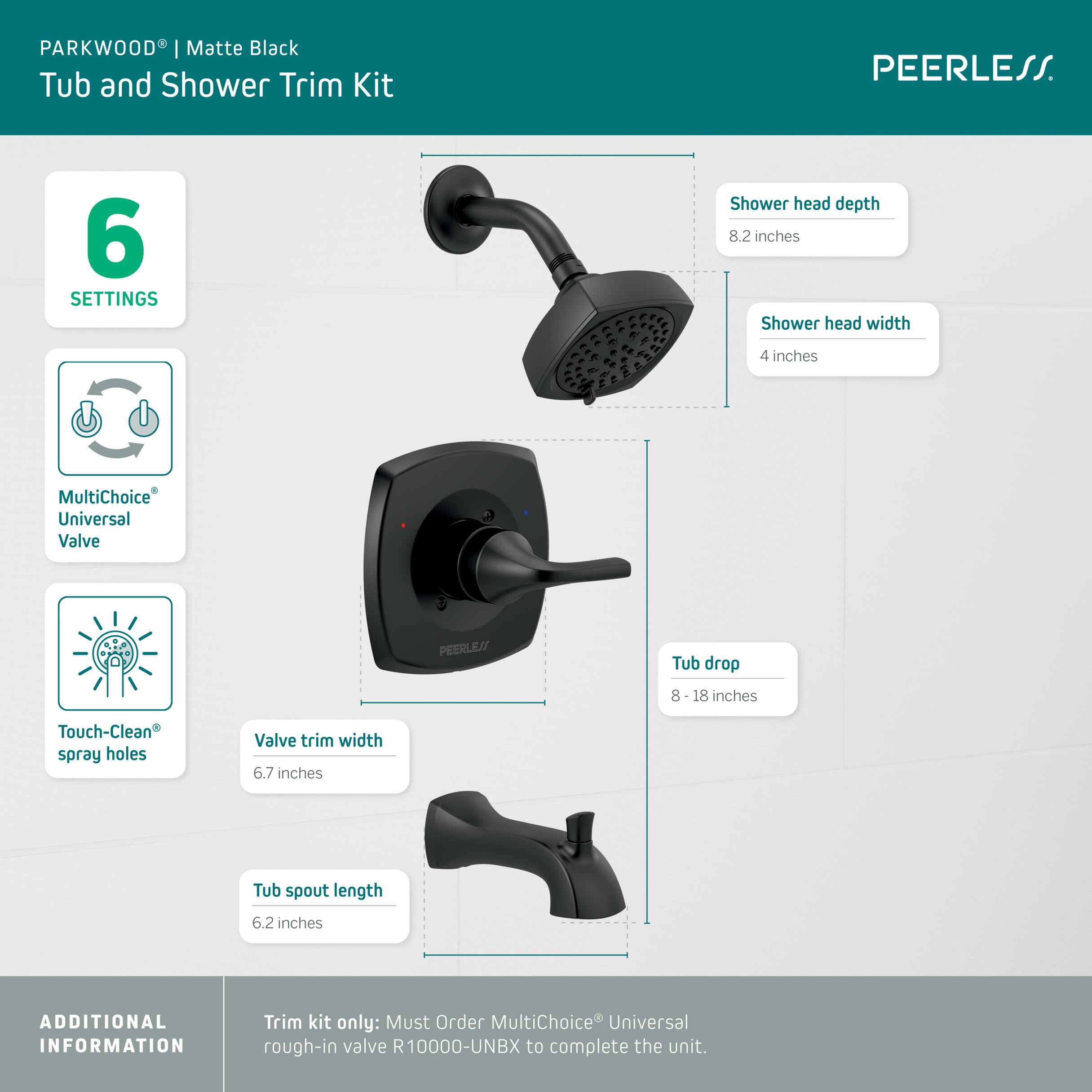 Peerless Parkwood Tub Shower Faucet Set Black, Shower Trim Kit