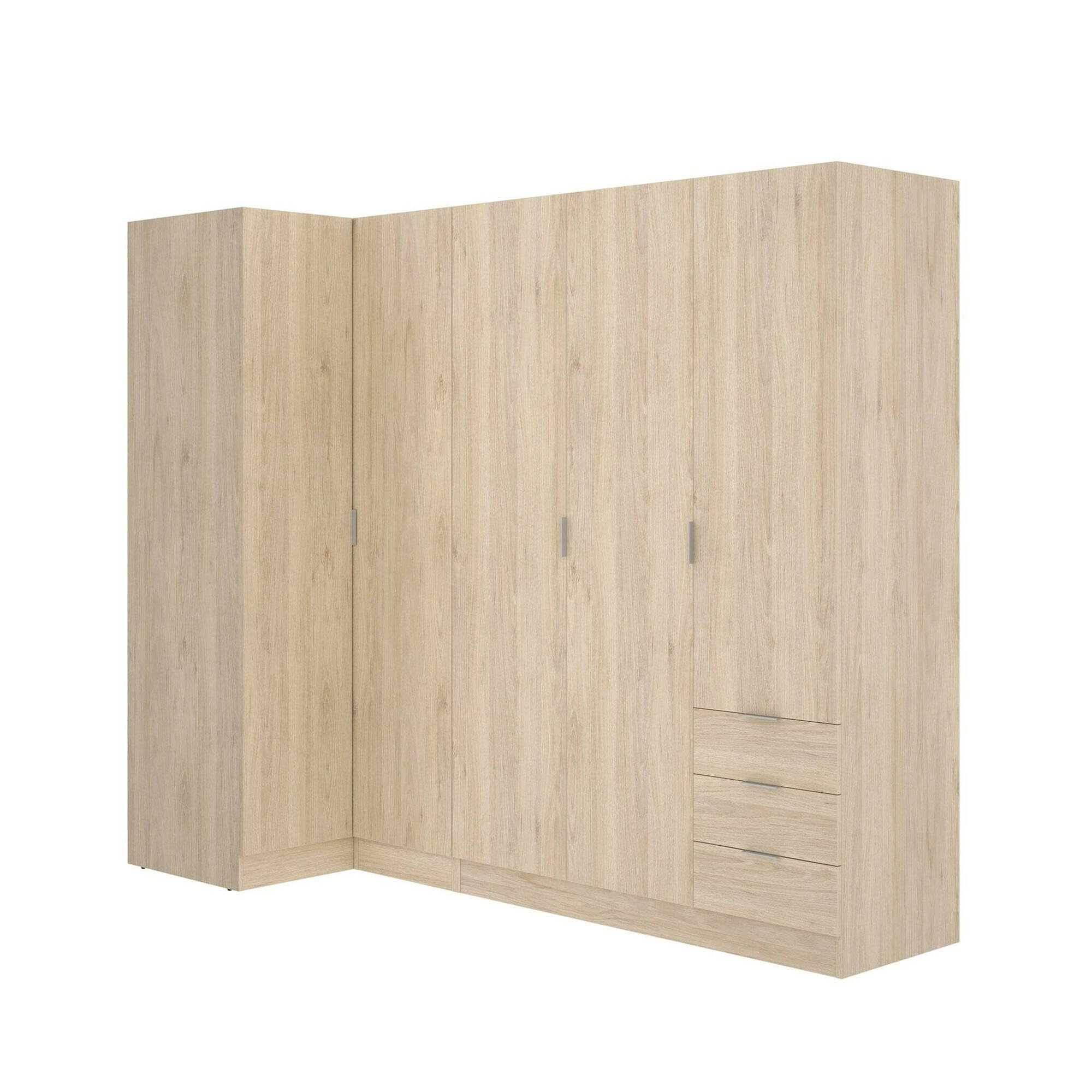 Dmora - Großer Kleiderschrank Succiso, Eckschrank für Schlafzimmer, Eckschrank mit 5 Flügeltüren, 214 x 91 x 184 cm, Eiche