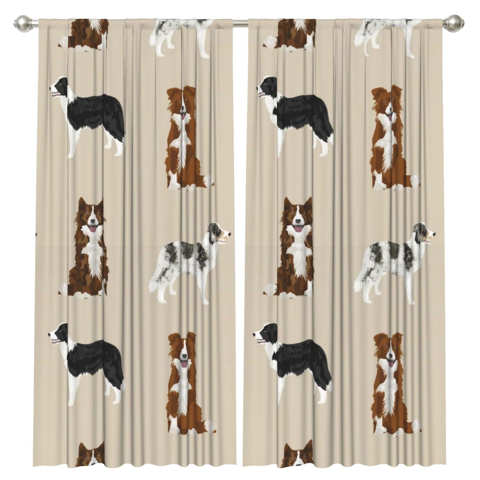 InOmak Border Collie Mixed Basic Dog Breed Border, 2 Panels Window Curtains 52 x 84 Inch Blackout Curtains for Living Room Bedroom