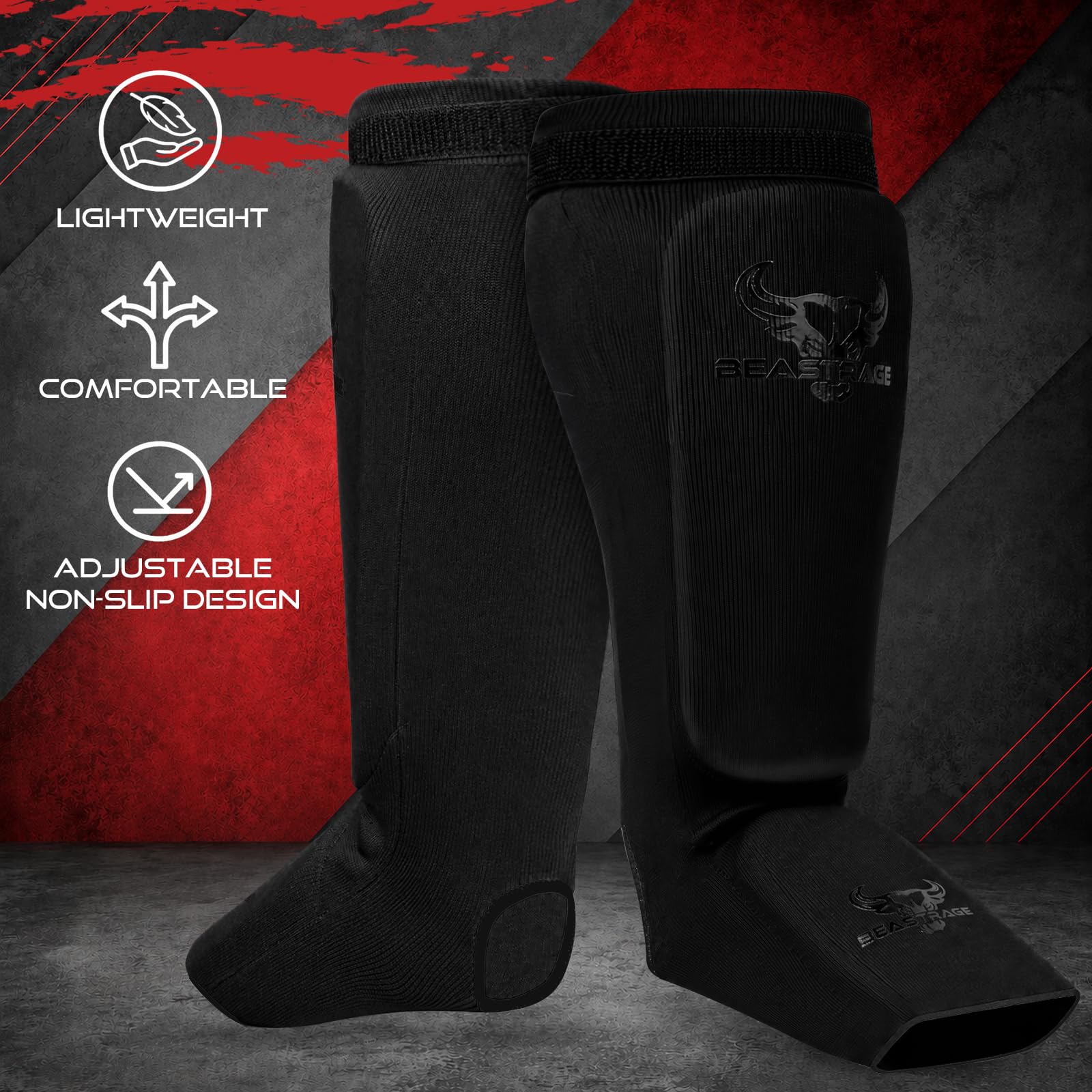 BEAST RAGE Schienbeinschoner Kickboxen Schienbeinschützer Thaiboxen & Muay Thai – MMA Schienbein Spannschützer, gepolsterte Beinschützer für Sparring, Boxen, Karate, Taekwondo, BJJ