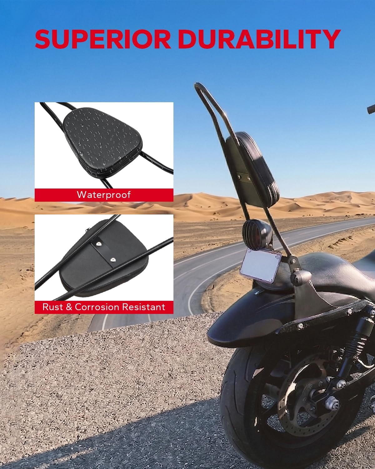 Amazicha Detachable Passenger Backrest Sissy Bar Pad, Sissy Bar Backrest Fit for Harley Davidson 2004-2024 Sportster XL1200 XL883 Superlow Iron 48, Black