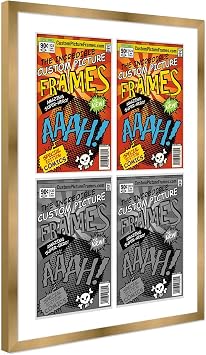 Gold 2x2 Comic Book Frame for 4 Comic Books with White Mat for Silver Age Comic Books