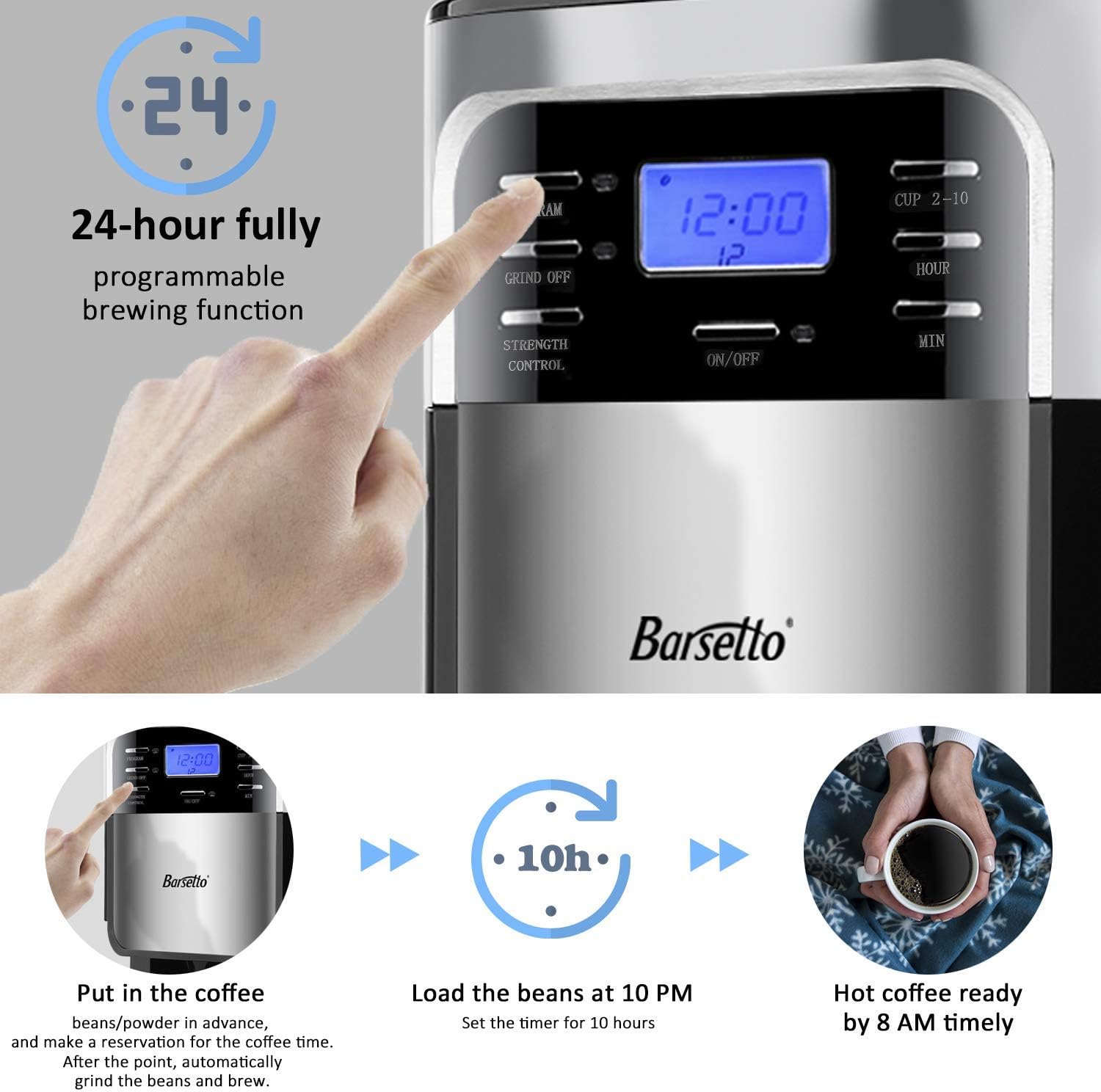 Barsetto CM1025-ET Brew Automatic Coffee Maker, 10 Cup-Black