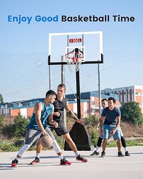 IGL Basketball Hoop Outdoor, 54-60 Inch Shatterproof Backboard, 7.5-10 FT Quick Height Adjustable Basketball Portable Hoops & Goals, Reinforced and Thickened Tube Iron Steel