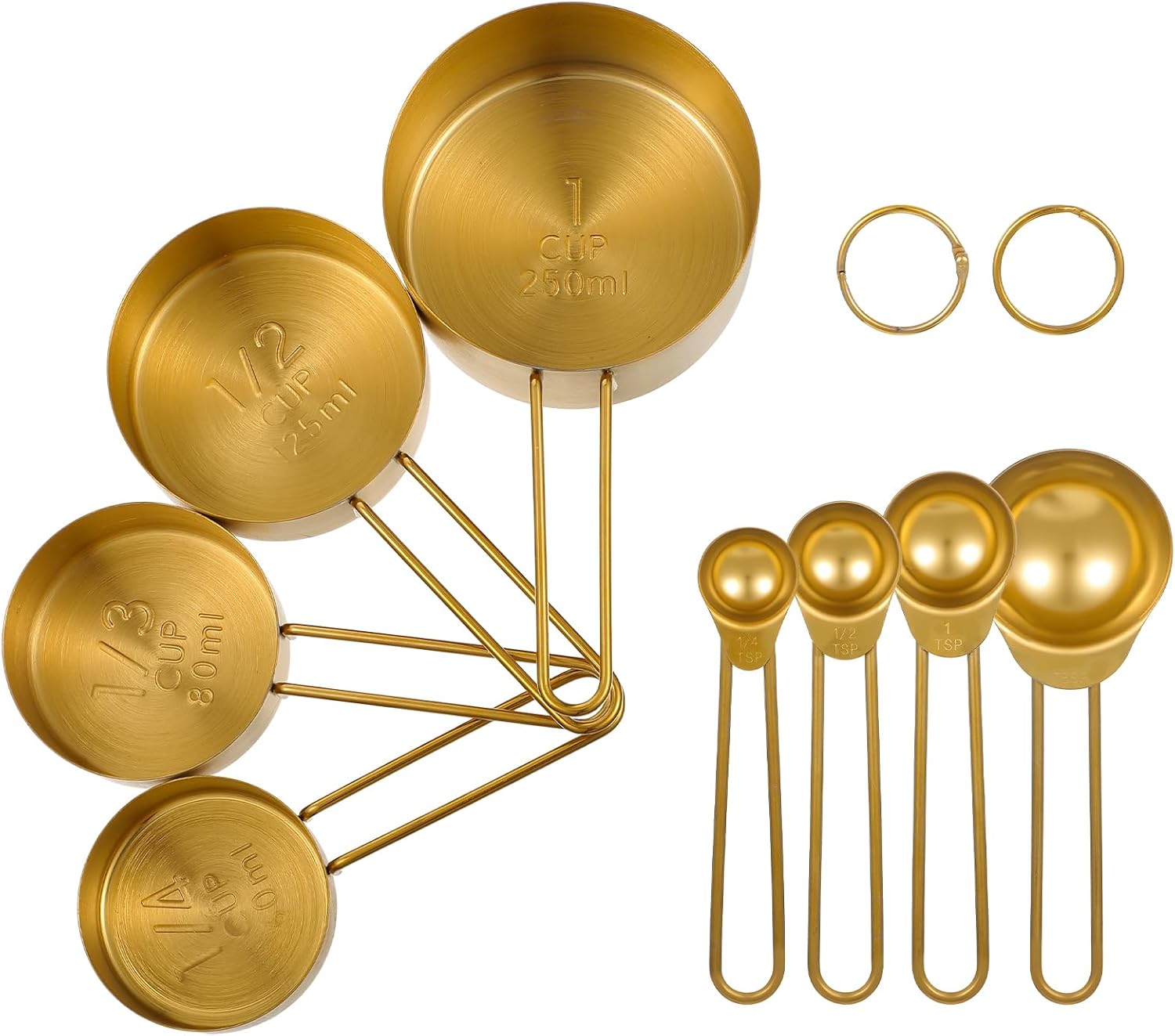 8 Pcs Gold Measuring Cups and Spoons Set 304 Stainless Steel Measuring Spoons Gold with Handles Golden Stackable Kitchen Measure Cups Set For Liquid Dry Ingredient Kitchen Baking Cooking