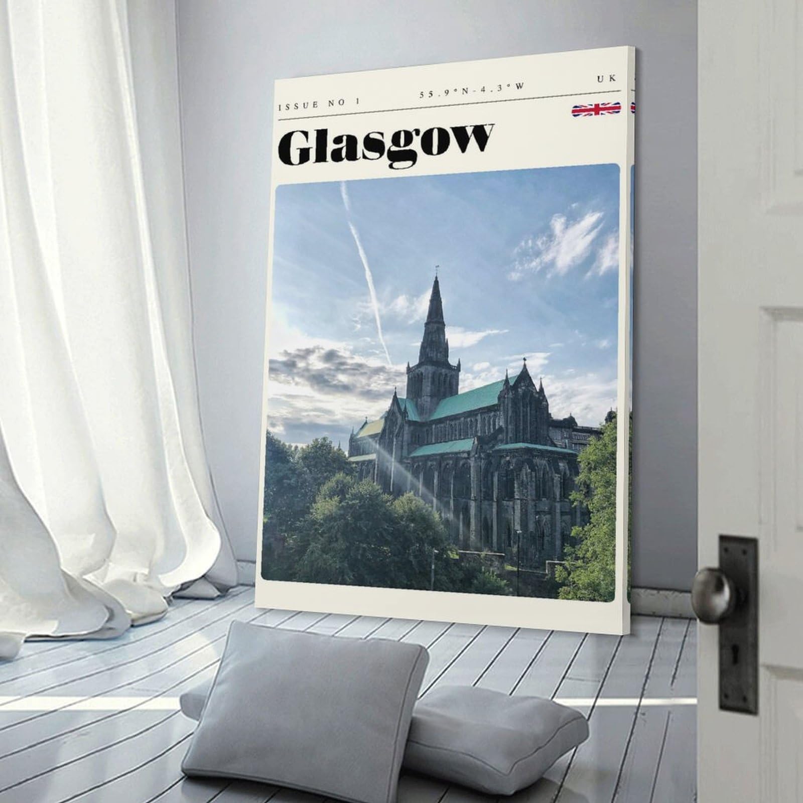 Junmoney Frame-Style-13 Glasgow Scotland Travel Art Home Decor Wall Art 16X24inch(40X60cm), For Bedroom, Guest Room Or Reading Nook, Decorative Wall Art For Cosy Rooms