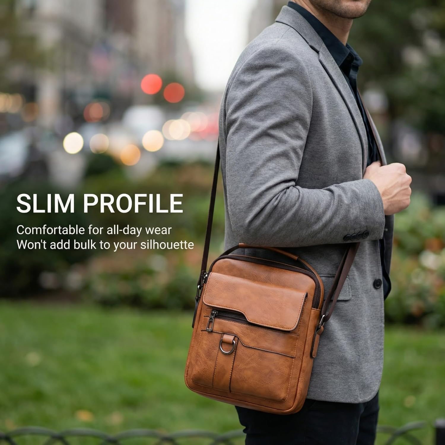 Men's Leather Crossbody Bag, Casual leather Bag for Men, Crossbody Bag Office Business,Handbag Purse Zipper - Image 2