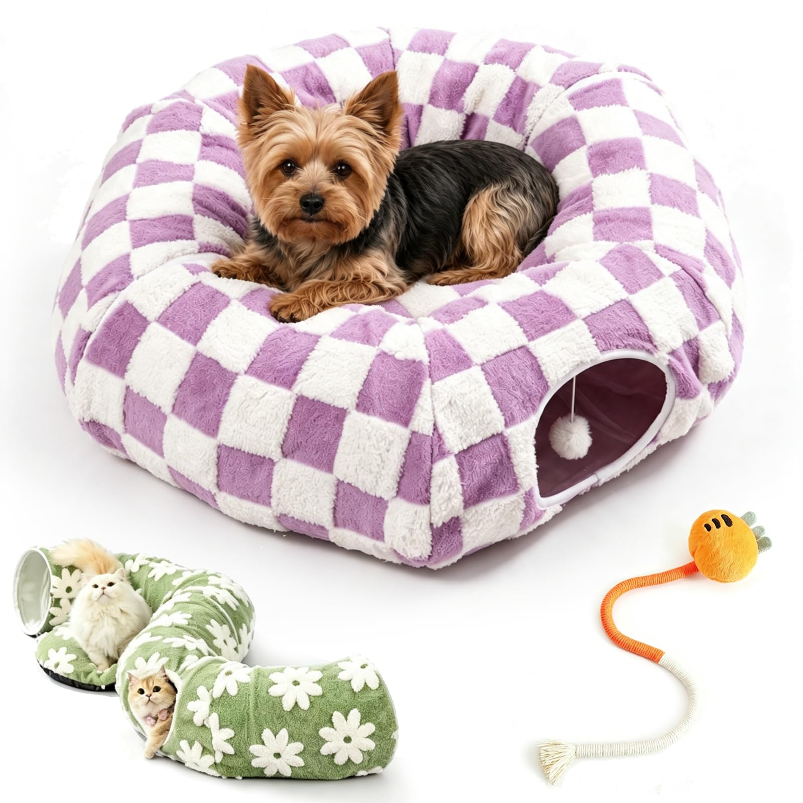 Yorkies Tunnel Bed Dog, Dog Tunnel Bed for Small Breeds (Purple)