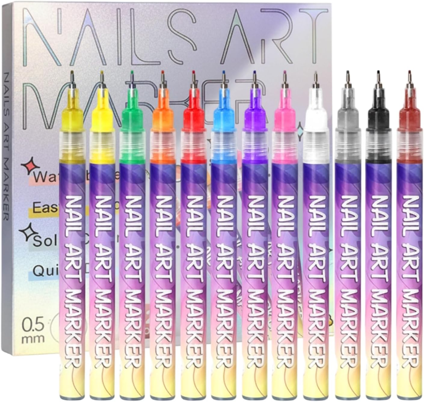 Nail Art Markers, 12 Color Nail Art Pens Set for Painting Nails, Precision Nail Markers for Nail Art with 1mm Fine Tip, Professional and Home DIY Nail Design Tools