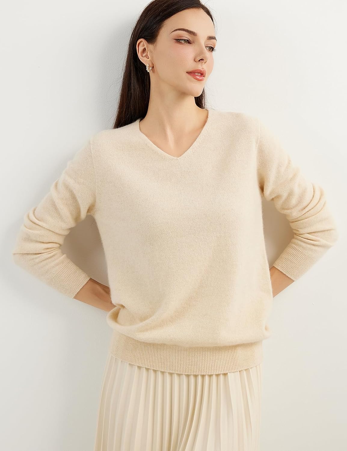 Chanyarn 100% Pure Cashmere Women's Sweater V-Neck Long Sleeve 2025 Fall Winter Warm Soft Knit Pullover - Image 4