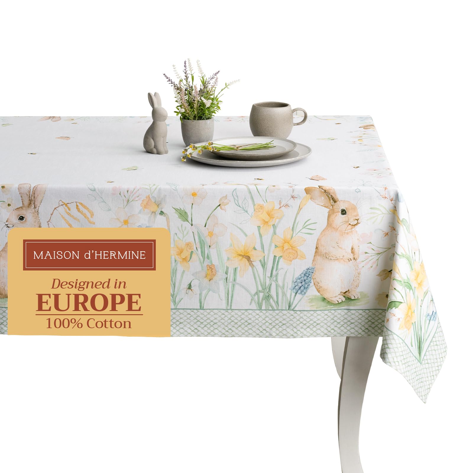 Maison d' Hermine Table Cloth Rectangle Table 100% Cotton 180 cm x 140 cm Tablecloth Reusable Everyday Use for Dining Farmhouse Home Party Festive Gifts for Mothers Day (Easter Dew)