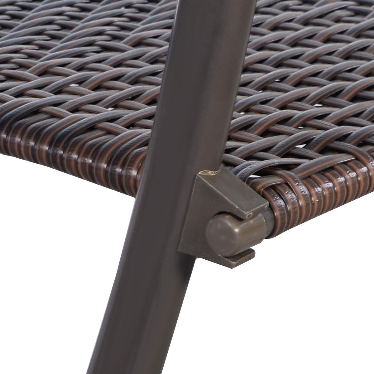 [US STOCK] 3 PC Outdoor Folding Table Chair Furniture Set Rattan Wicker Bistro Patio Brown (Size1)