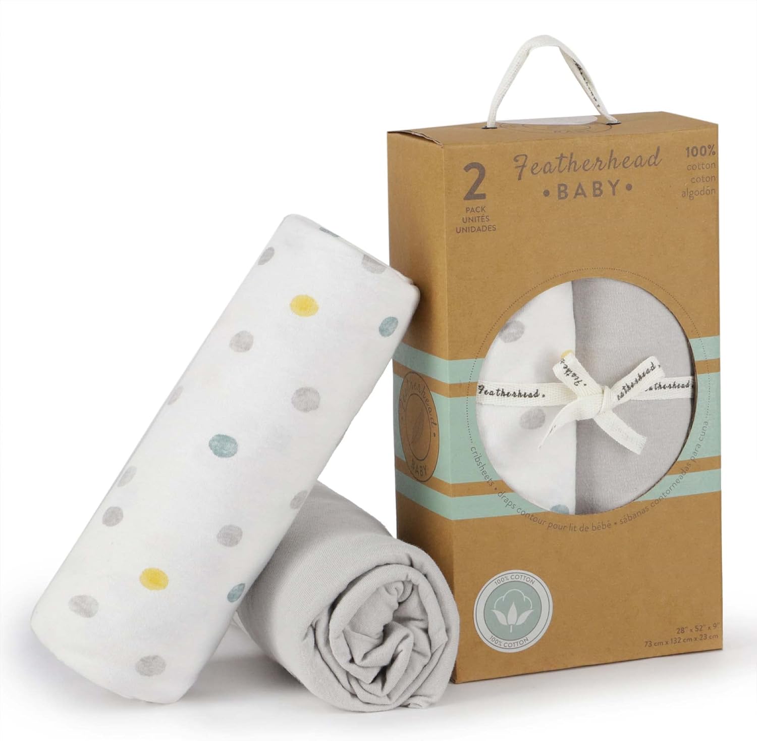 Featherhead™ 2-Pack Fitted Crib Sheets - 100% Cotton - 52" x 28" x 9" for Standard Crib and Toddler Mattress (Jersey Grey Polka)