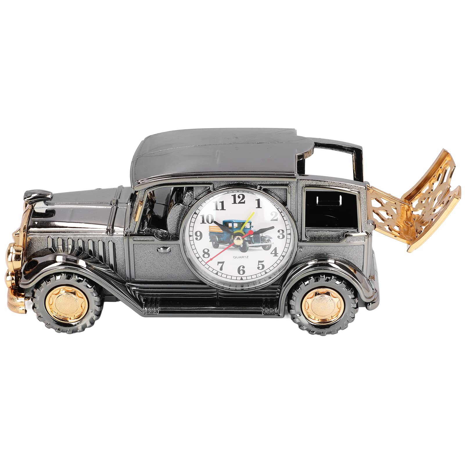 Car Model Clocks, Multifunctional Retro Car Model Portable Size Alarm Clock for Bedroom for Office Desk(Large vintage car black)