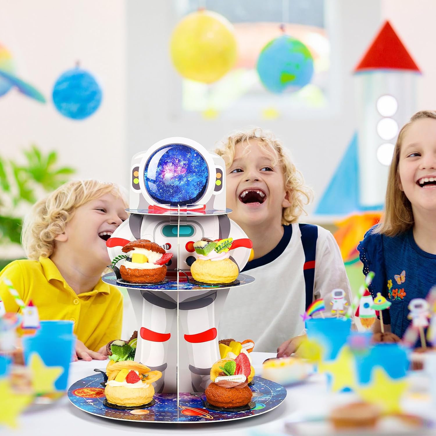 Zopeal Space Astronaut Cupcake Stand, Space Birthday Party Decorations