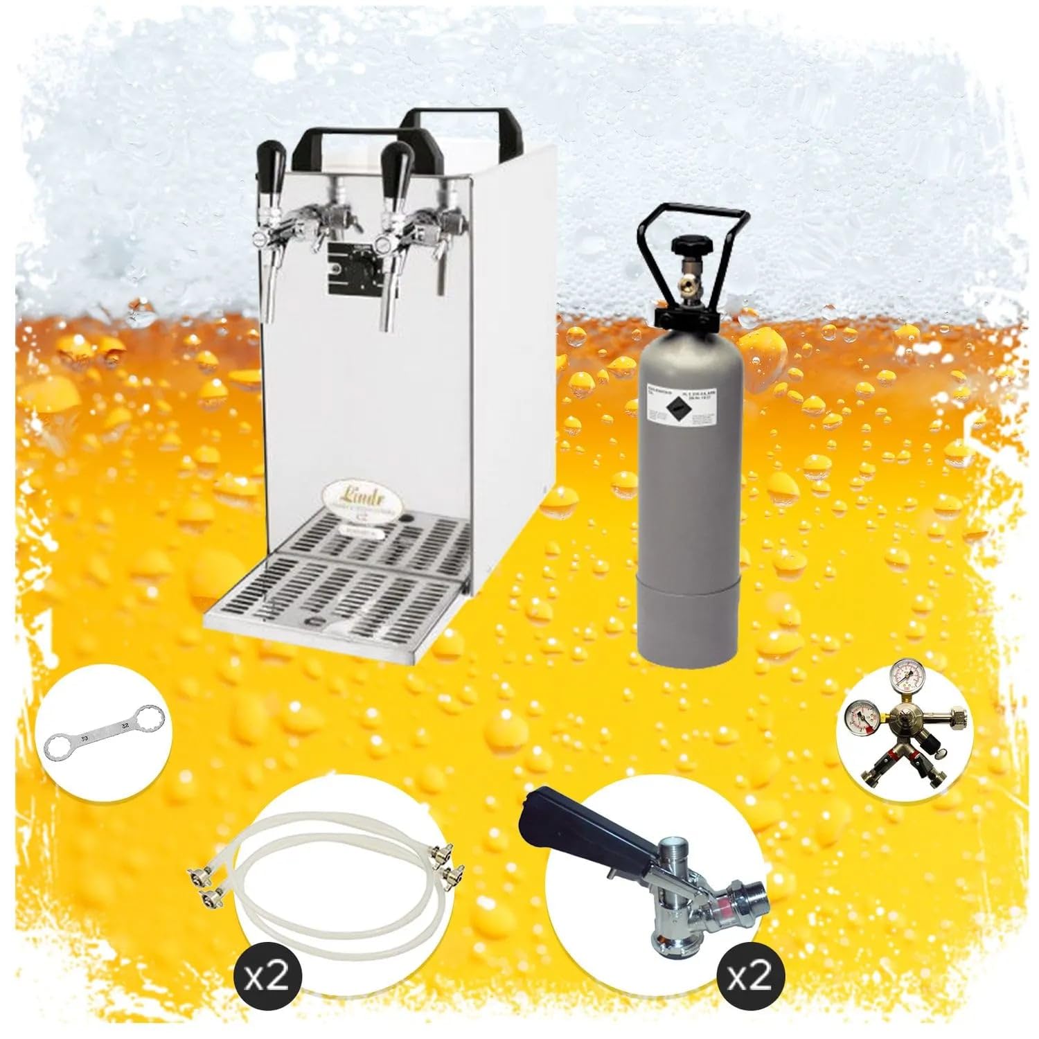 ich-zapfe Ensemble Complet Tireuse a Biere - Kontakt 40 Machine a Biere, Pompe a Biere 2 Lignes, 50 litres/h, Professionnelle, KEG:Type S, KEG 2:Type S
